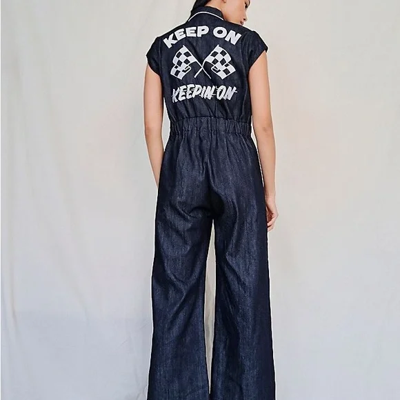 Understated Leather Keep on Keeping On Denim Jumpsuit Sz S - Picture 1 of 8